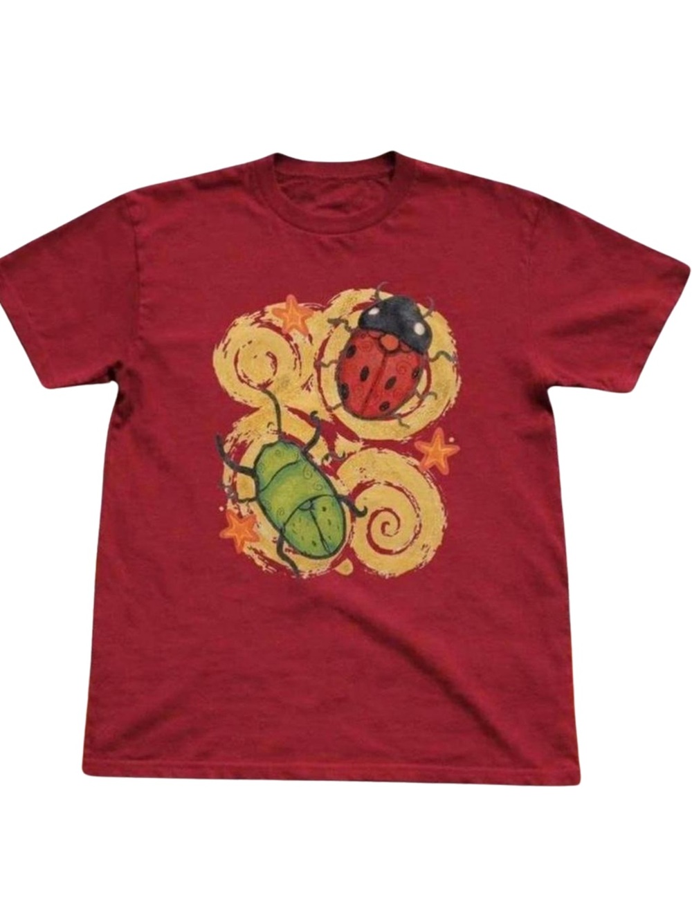Gildan Red Graphic Tee with Ladybug and Green Beetle